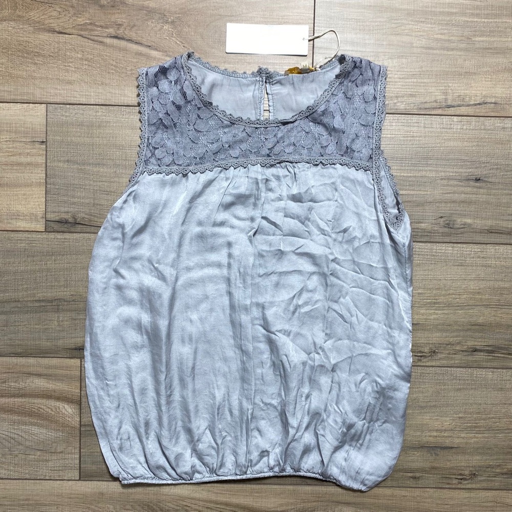 Prontomoda Giusy Womens Silk Blend Lace Detail Tank‎ Top Size Medium Gray